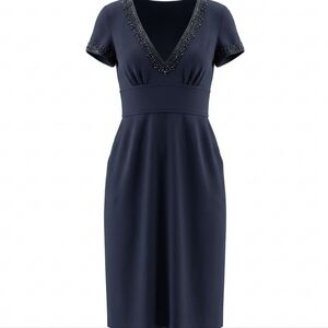 Tory Burch Navy Beaded  V-Neck Cocktail Dress Size 0